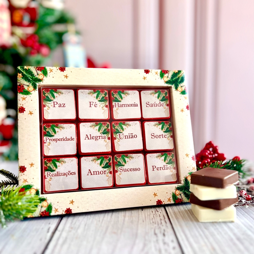 10 Caixas Desejos com 12 chocolates - Coleção Natal Inspirador