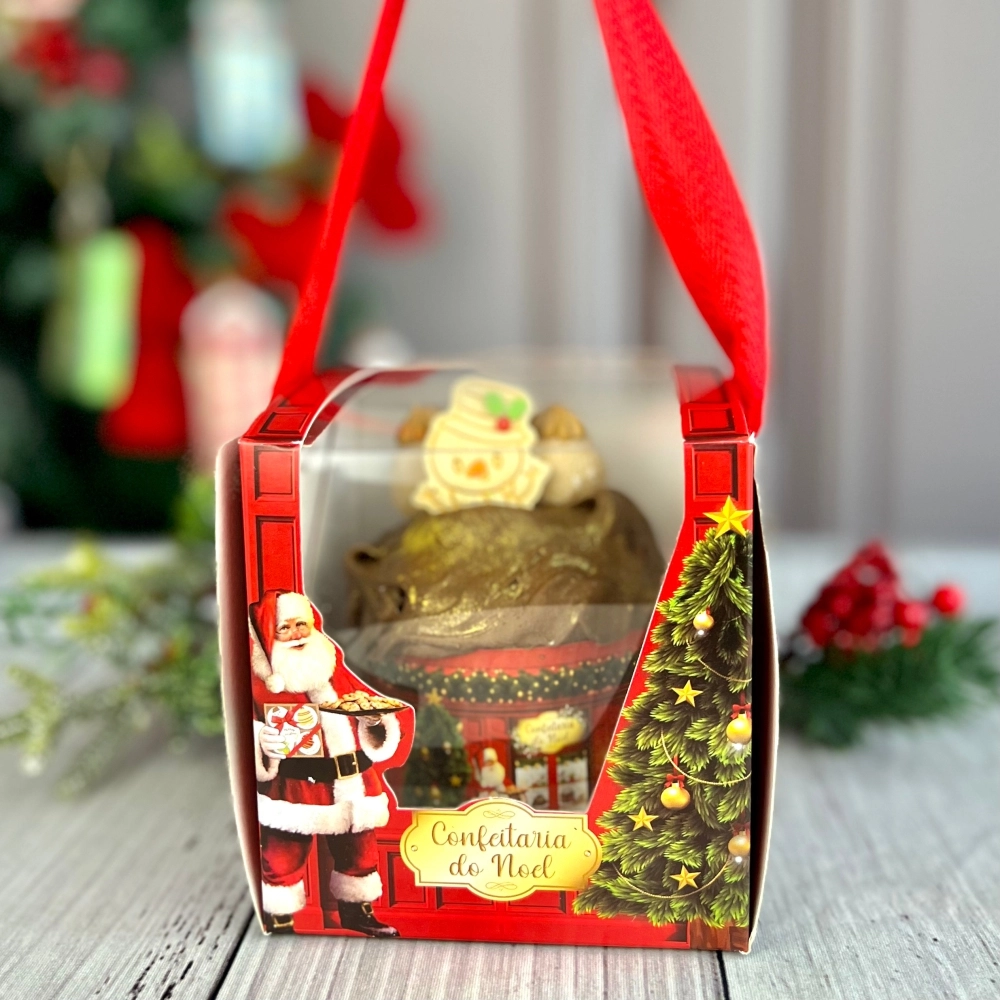 10 Caixas para Panetone de 100g com alça - Coleção Confeitaria do Noel