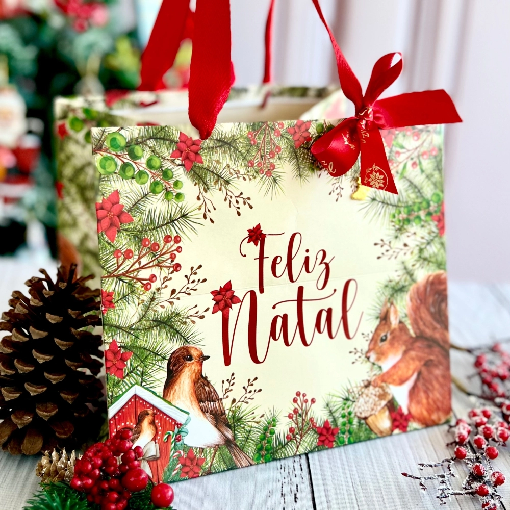 10 Sacolas para Caixa de Panetone - Coleção Encantos do Natal