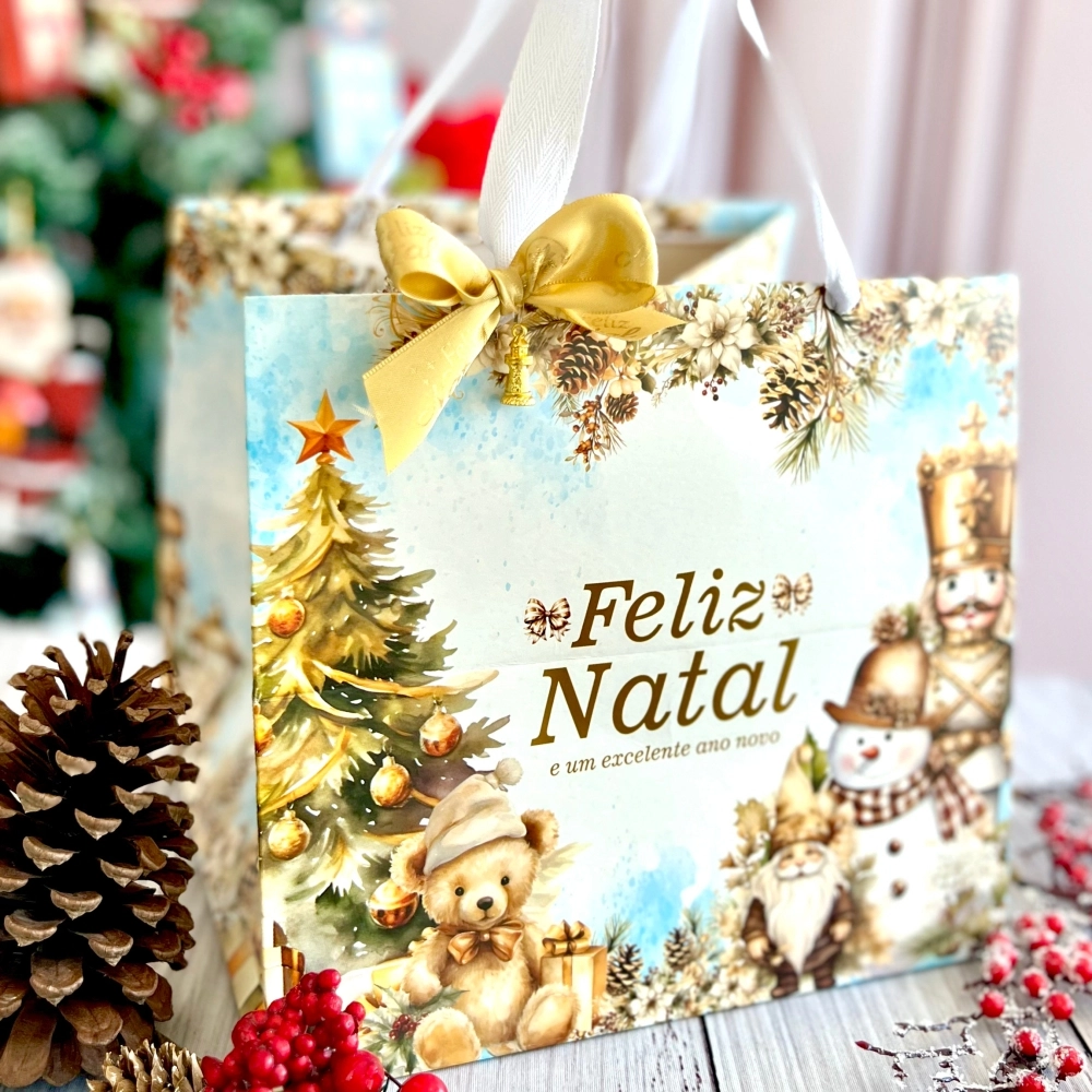 10 Sacolas para Caixa de Panetone - Coleção Natal Celestial