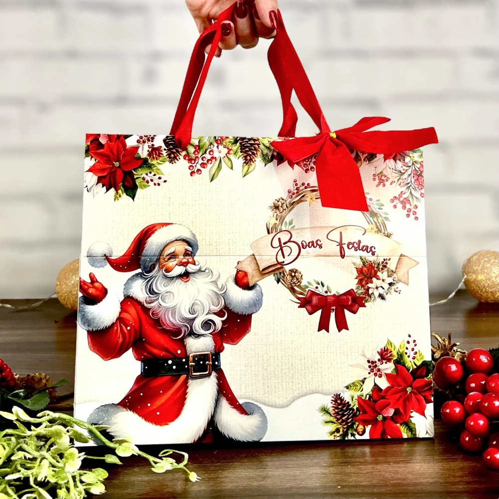 10 Sacolas para Caixa de Panetone - Coleção Querido Noel