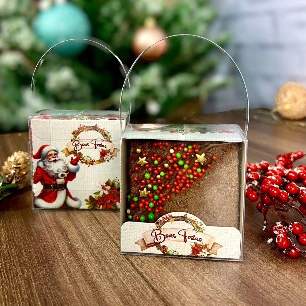 10 Caixas em PVC para 1 Brownie ou Pão de Mel - Coleção Querido Noel