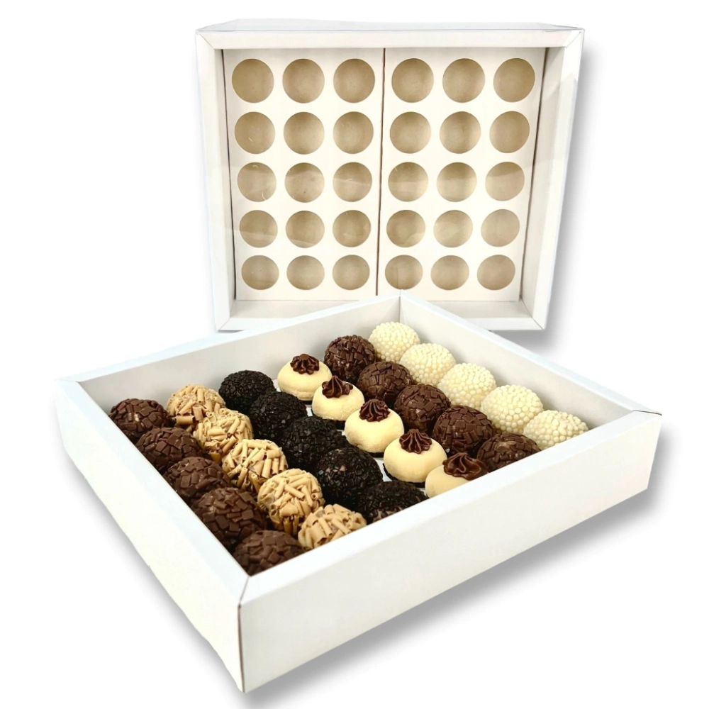 10 Caixas p/ 30 brigadeiros LUXO - Com Tampa em PVC