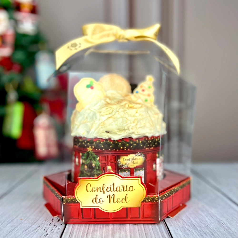 10 Caixas para Panetone de 500g Vitrine - Coleção Confeitaria do Noel