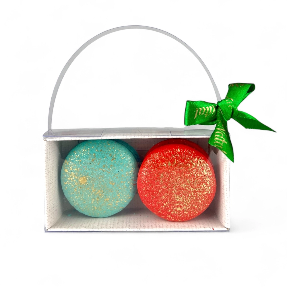 10 Caixas PVC para 2 Macarons com alcinha - Coleção Querido Noel