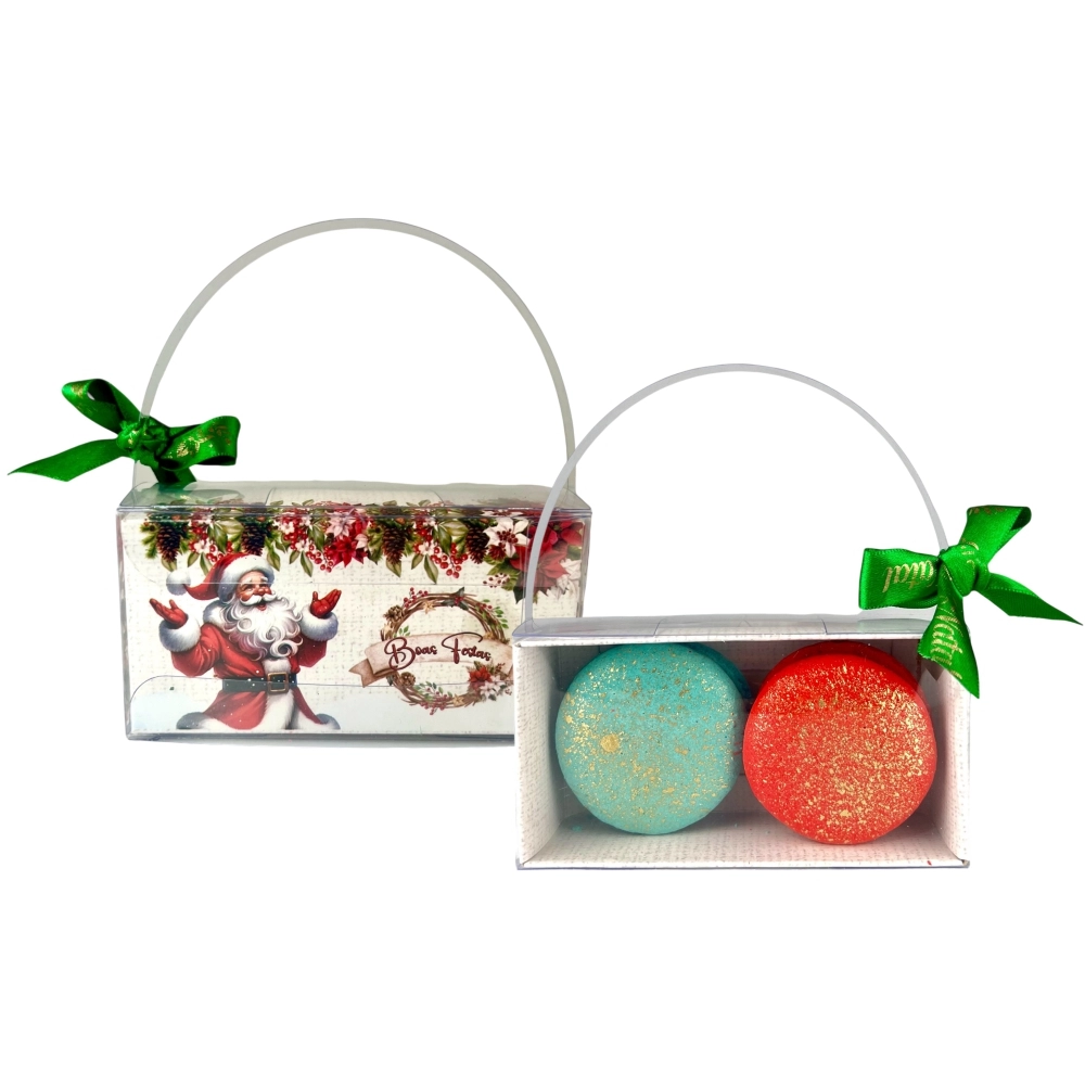 10 Caixas PVC para 2 Macarons com alcinha - Coleção Querido Noel