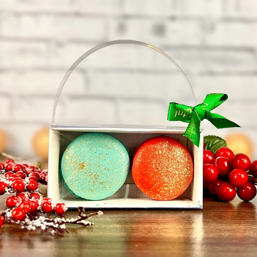 10 Caixas PVC para 2 Macarons com alcinha - Coleção Querido Noel