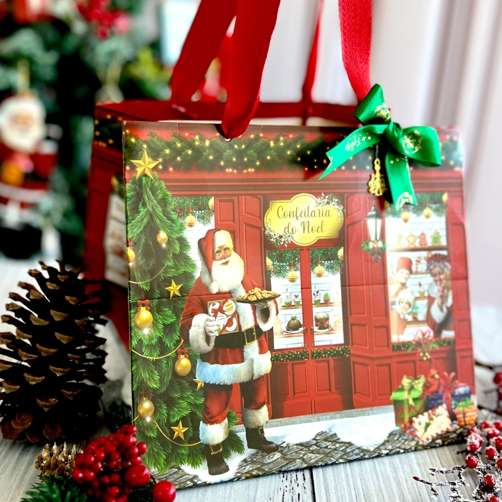 10 Sacolas para Caixa de Panetone - Coleção Confeitaria do Noel