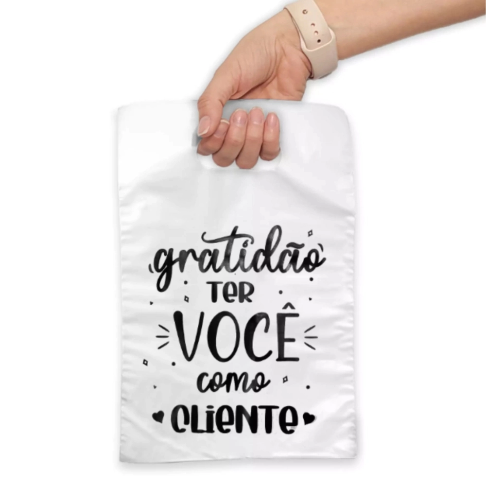 10 Sacolas Plásticas - Gratidão - Branca