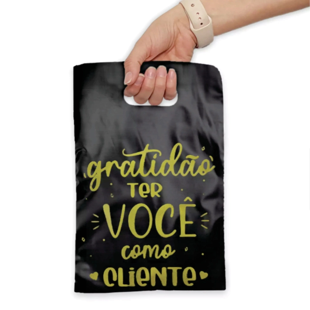 10 Sacolas Plásticas - Gratidão - Preta