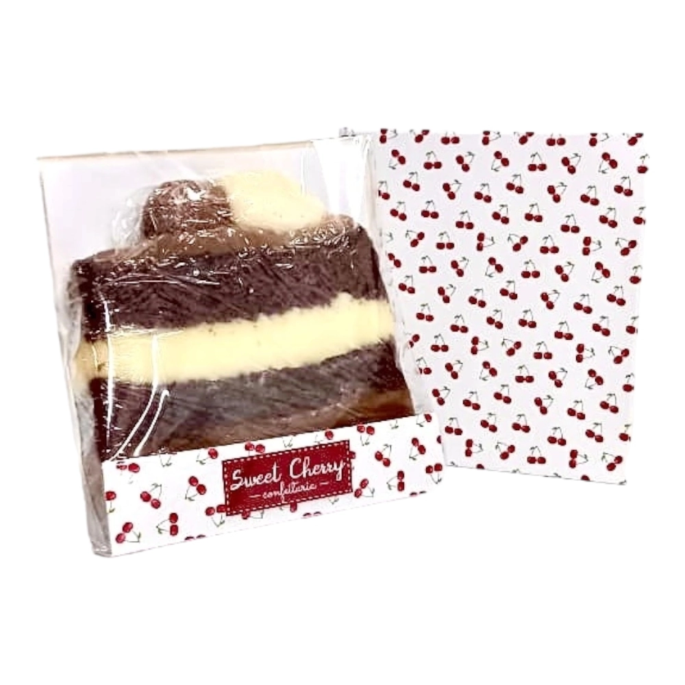 100 Emb. p/ Slice Cake: Base + Papel Barreira + Celofane - Personalizada com sua marca (sob papel cartão branco)