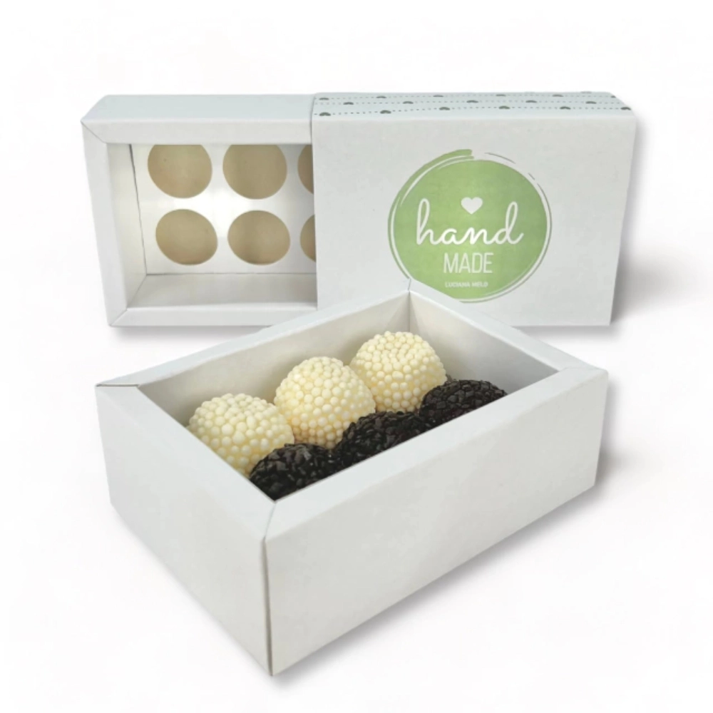 50 Caixas p/ 6 brigadeiros LUXO - PERSONALIZADA